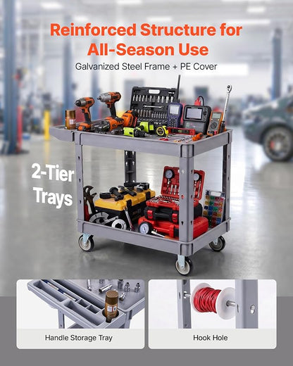 VEVOR Utility Cart, 550 lbs Capacity, 2 Tier Service Cart - Image 3