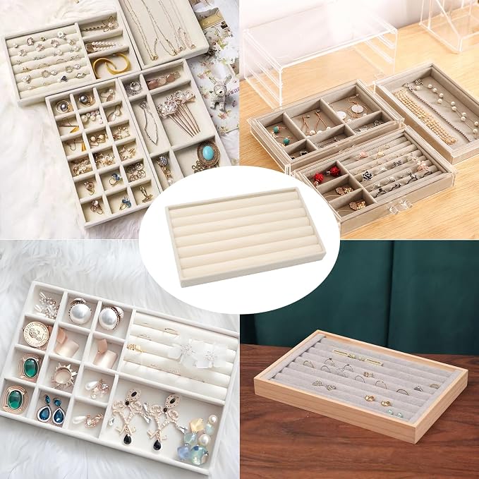 Velvet Jewelry Organizer Trays Beige 8 Rolls | Stackable Jewelry Storage - Image 5