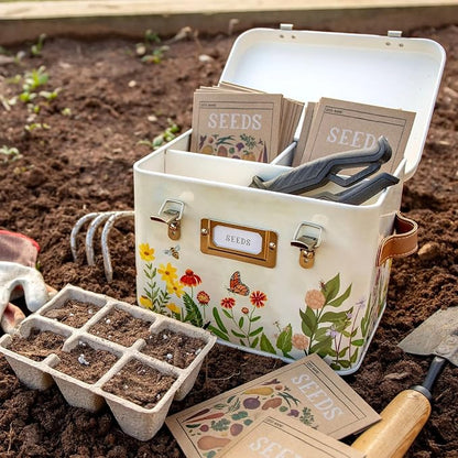 1Canoe2 Wildflower Botanicals Tin Seed Organizer Storage Box, Garden Seed - Image 2