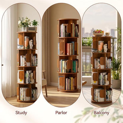 4-Tier 360° Rotating Bookshelf, Round Floor Standing Bookcase - Image 7