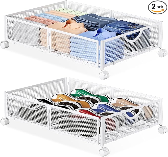 Yecaye Under Bed Storage with Wheels, 2 Pack Under Bed Shoe Storage Organizer by Yecaye