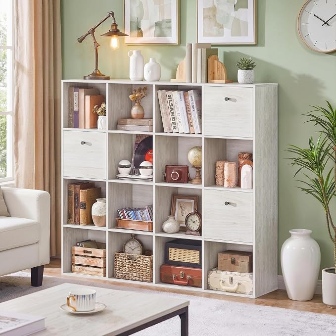 16 Cube Storage Organizer, Washed White Bookcase - Image 9
