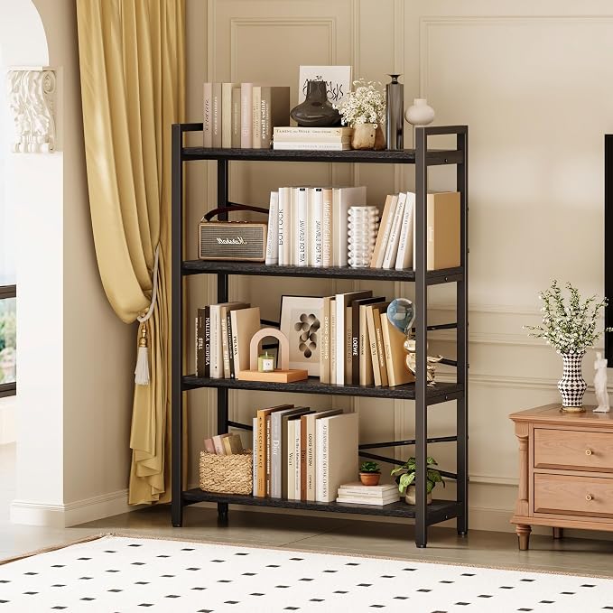 4 Tier Bookshelf 31.49" Width, Tall Book Shelf Storage and Organization - Image 2