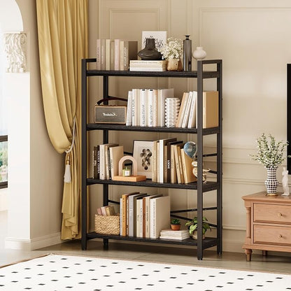 4 Tier Bookshelf 31.49" Width, Tall Book Shelf Storage and Organization - Image 2