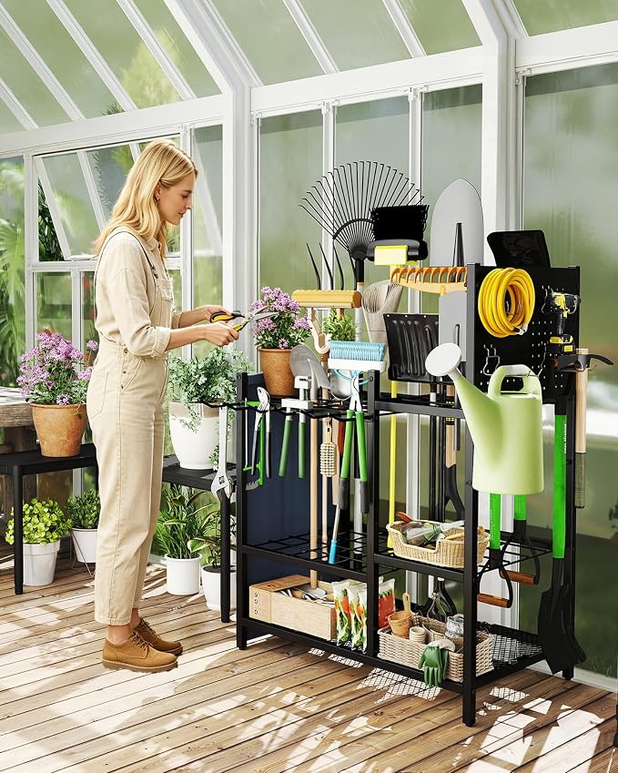 Garden Tool Organizer with Pegboard, Yard Tool Holder Standing - Image 9
