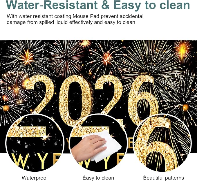 2026 Happy New Year Gaming Mouse Pad 31.5"x11.8"Desk Mat Anti-Slip Rubber Base - Image 4