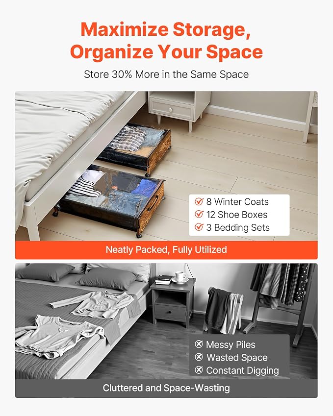 VEVOR Under Bed Storage with Wheels, 36.0 x 18.1 x 7.3 inch, Underbed - Image 7