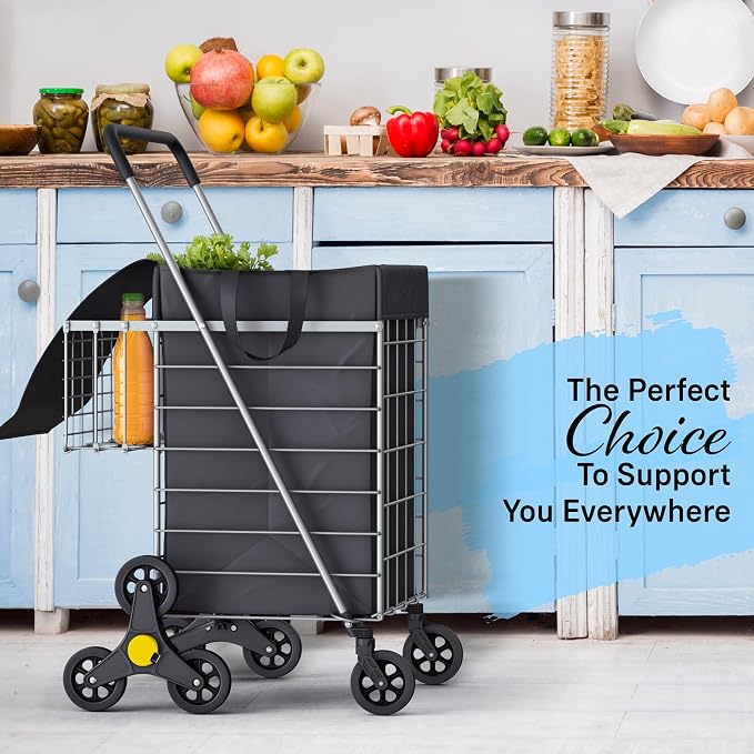 Stairs Climbing Shopping Cart w/Waterproof Basket Liner & 360° Swivel Wheels | - Image 5