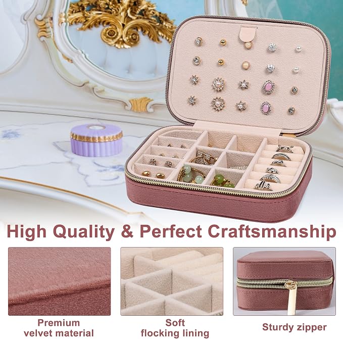 Dajasan Velvet Jewelry Box, Small Travel Jewelry Case, Portable Travel Jewelry - Image 4