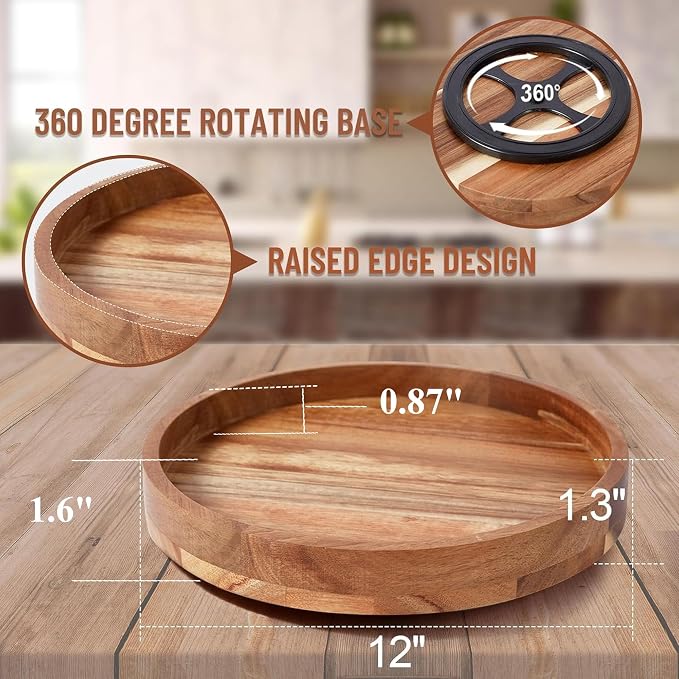 12" Acacia Wood Lazy Susan Organizer - Image 3