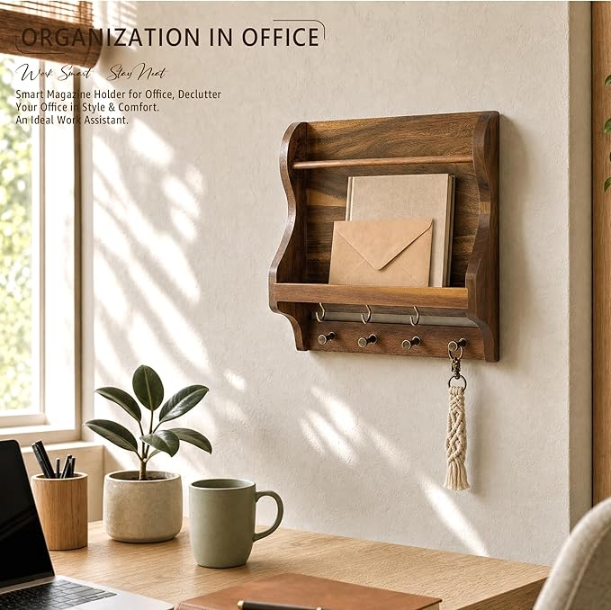 Rebee Vision Acacia Wood Mail Organizer Wall Mount - Image 3
