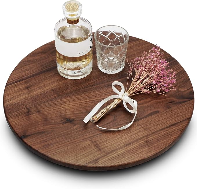 18 Inches Black Walnut Wood Lazy Susan, Solid Wooden Round Kitchen Turntable by MAGIGO
