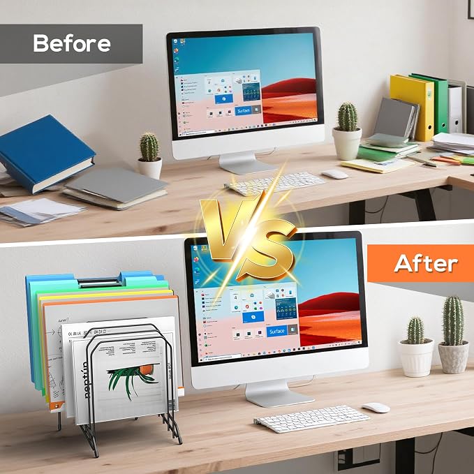 Incline Sorter Desk File Organizer, Metal Desk Magazine Folder Holder - Image 3