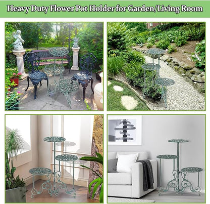 OwnMy 3 Tier Heavy Duty Cast Iron Plant Stand Foldable Wrought Iron Flower Pot - Image 9