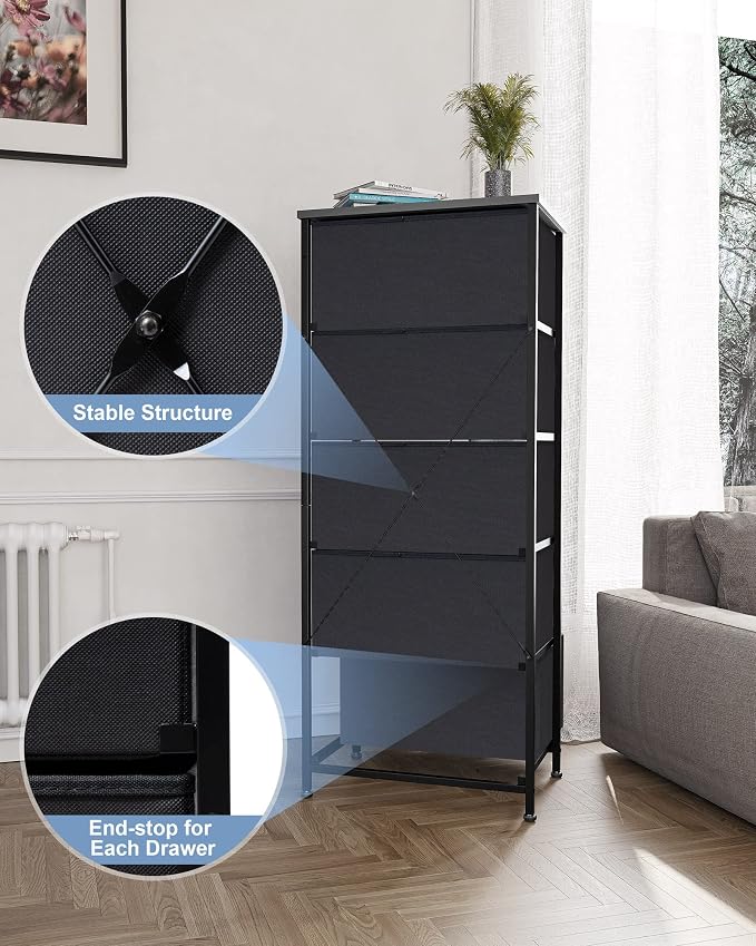 Tall Dresser Vertical Fabric Storage Tower Organizer, 5 Drawers | Sturdy Steel - Image 7