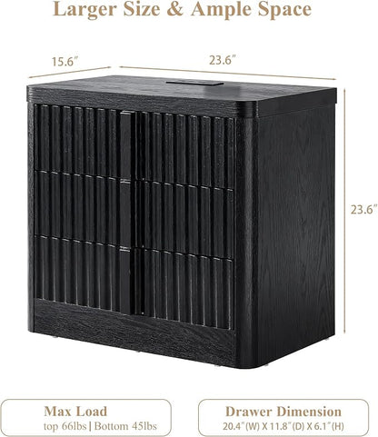 23.6" Nightstand Set of 2 with Charging Station, Side Table with 3 Storage - Image 3