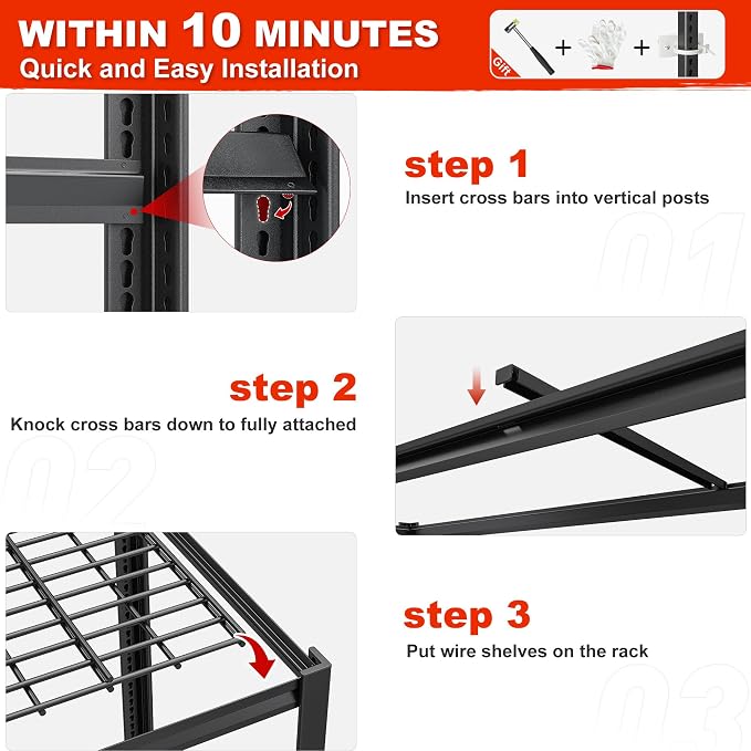REIBII 78" H Garage Shelving, 5 Tier Storage Shelves Heavy Duty, 3000LBS - Image 6