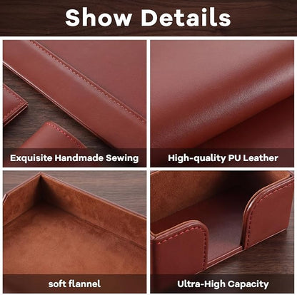 5 Pcs Bonded Leather Desk Organizer Accessories Set 30 x 18 Inch Leather Desk - Image 3