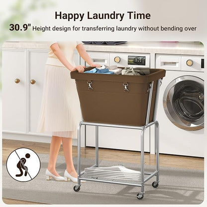 ELYKEN Laundry Cart with Wheels, Rolling Laundry Hamper with Removable Bag and - Image 8