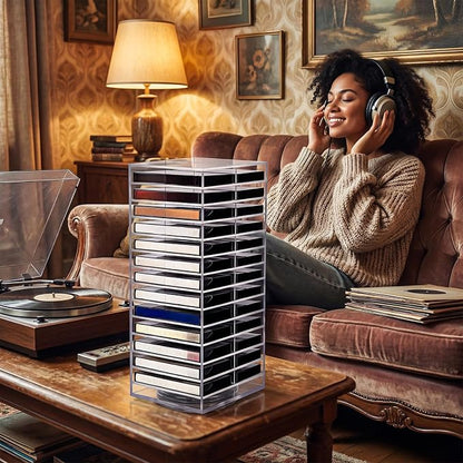 Ripeng 360° Rotating Double-Sided Cassette Tape Storage Tower, Retro Music - Image 6