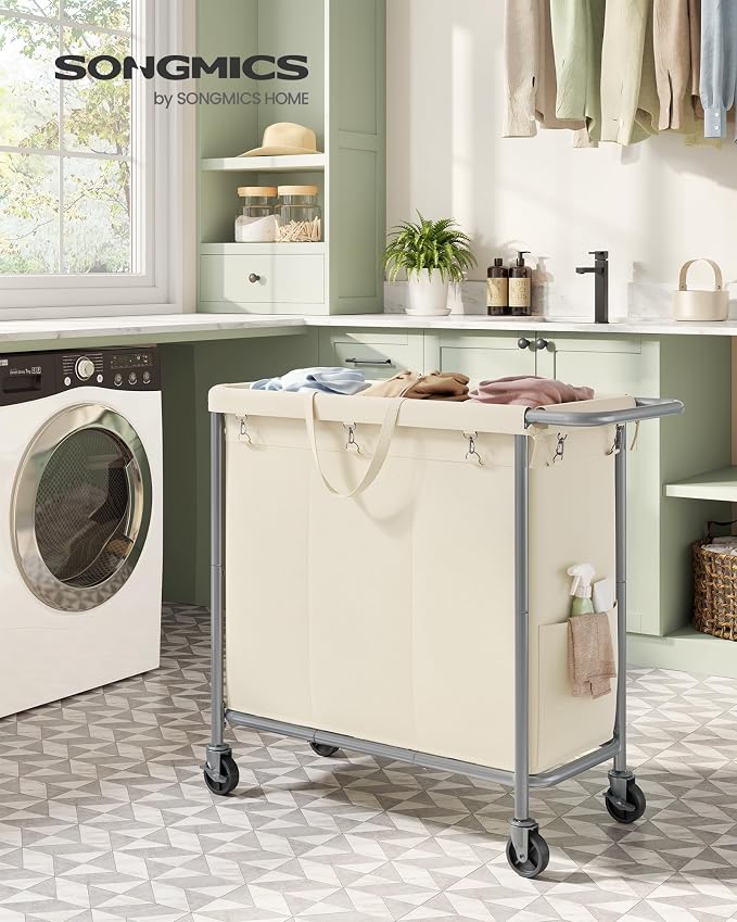 SONGMICS Laundry Basket with Wheels, 3-Section Rolling Laundry Hamper, 52.8 - Image 2