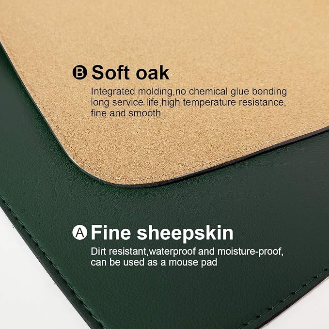 DAWNTREES Dark Green Desk Mat, Leather Desk Pad, Cork Desk Mat Protector - Image 4