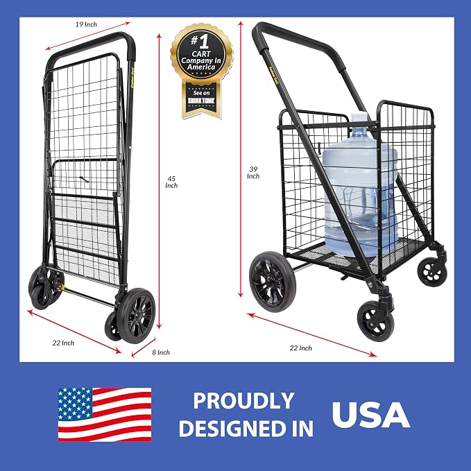 dbest products Cruiser Cart Deluxe 2 Shopping Grocery Rolling Folding Laundry - Image 4