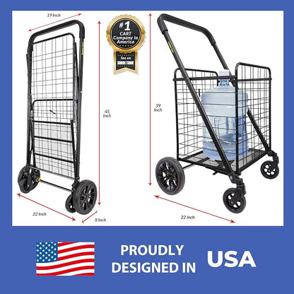 dbest products Cruiser Cart Deluxe 2 Shopping Grocery Rolling Folding Laundry - Image 4