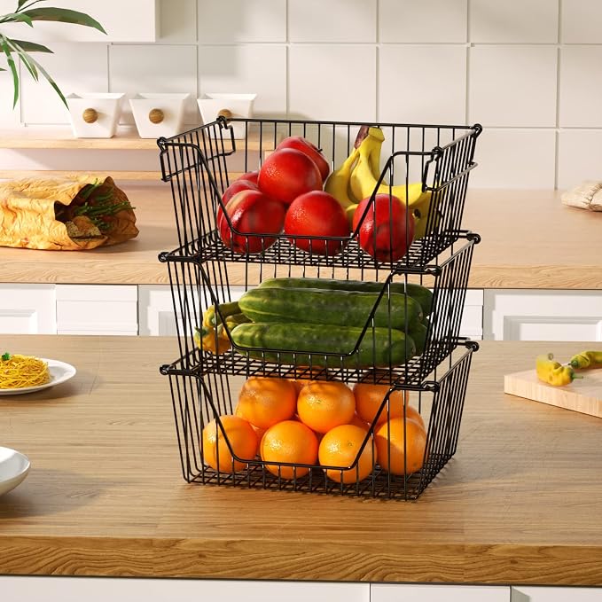Slideep Wire Storage Baskets, Freezer Baskets Farmhouse Stackable Organizer - Image 4