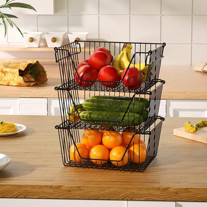 Slideep 14'' Black Stackable Storage Baskets Sturdy Metal Wire Freezer Bins - Image 5