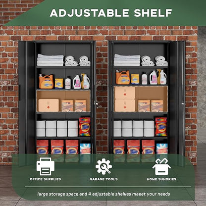 Greenvelly Metal Garage Storage Cabinet, 72” Locking Black Tool Steel Cabinet - Image 8
