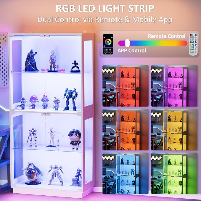 Display Cabinet with Glass Doors 4 Tier Glass Display Case with RGB LED Lights - Image 3