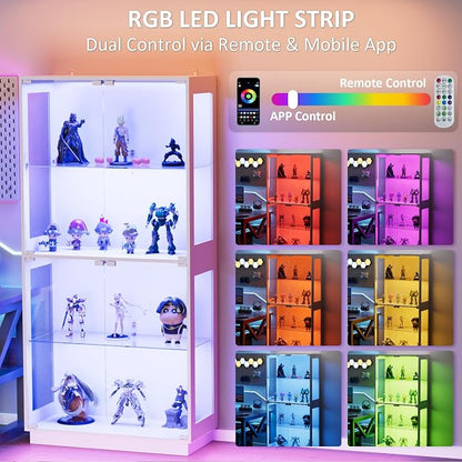 Display Cabinet with Glass Doors 4 Tier Glass Display Case with RGB LED Lights - Image 3
