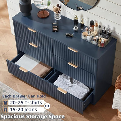 LEYAOYAO Fluted 6 Drawers Dresser, Curved Profile Design, Dresser TV Stand - Image 5