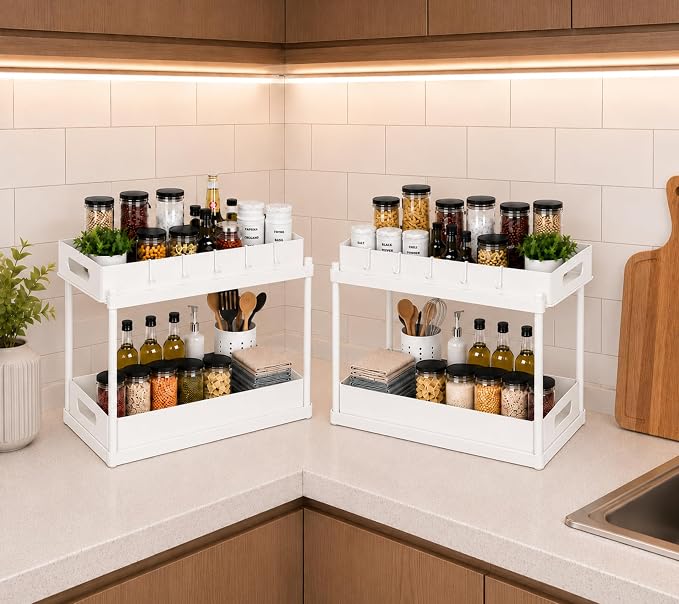 Expandable Under Sink Organizer_2 Tier Under Cabinet Organizer by Unknown