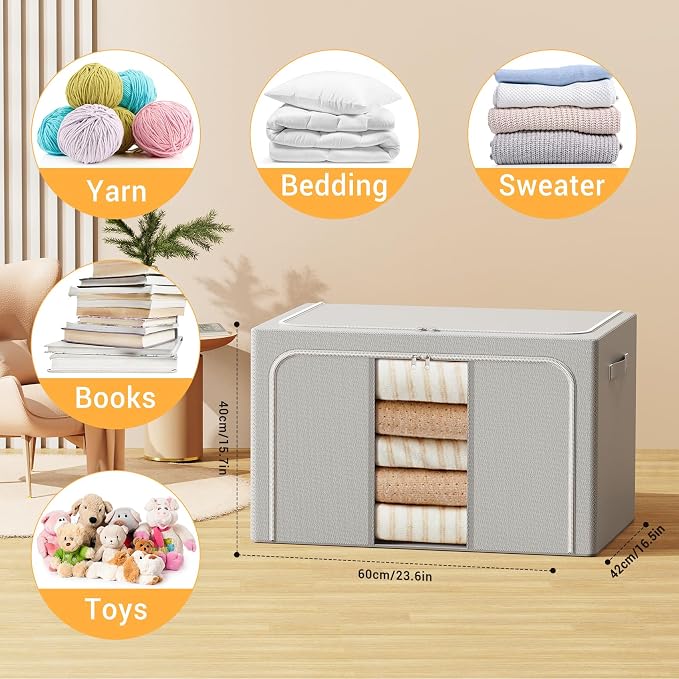 Clothes Storage Bins with Metal Frame Foldable Storage Box Clothes Organizers - Image 6