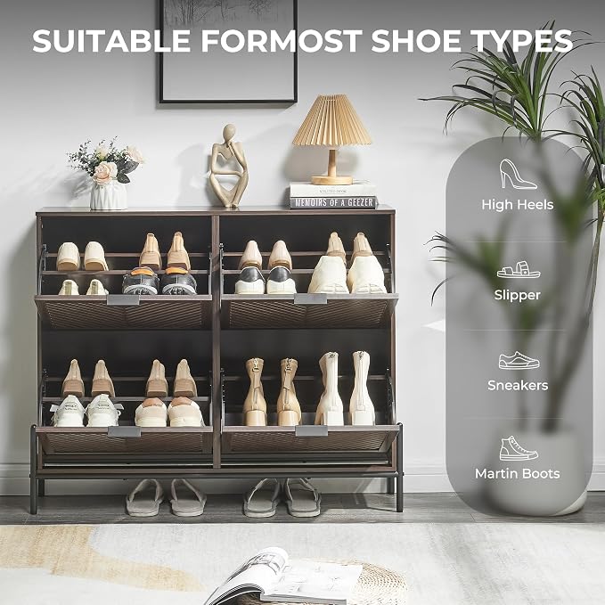 Shoe Cabinet with 4 Flip Drawers, Narrow Entryway Rack, Freestanding, - Image 5