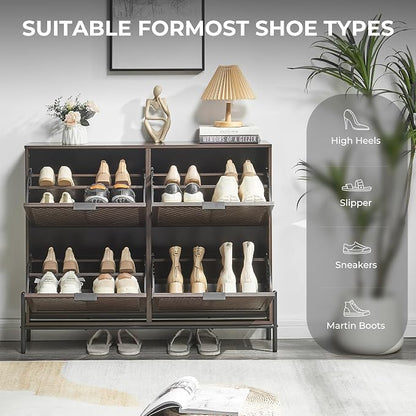 Shoe Cabinet with 4 Flip Drawers, Narrow Entryway Rack, Freestanding, - Image 5