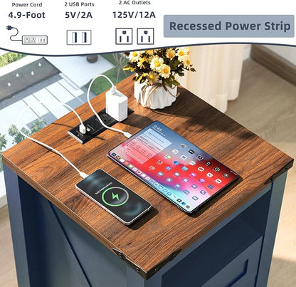 Nightstands Set of 2 with Charging Station, Farmhouse Night Stand with 2 - Image 5