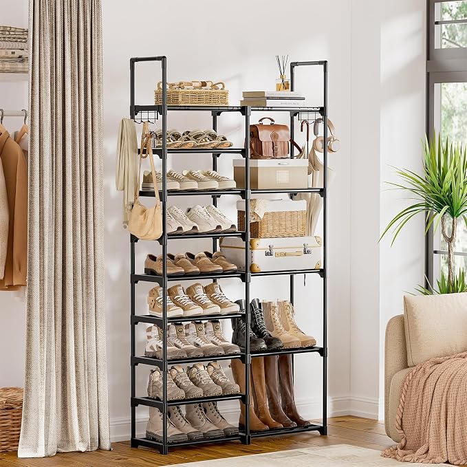 WOWLIVE 9 Tier 2-Column Shoe Rack, 30-35 Pairs Stackable Black | Compact - Image 4