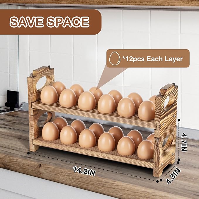 Wooden Egg Holder with 4 Layers/48-Hole, Stackable Wood Egg Rack Countertop - Image 4