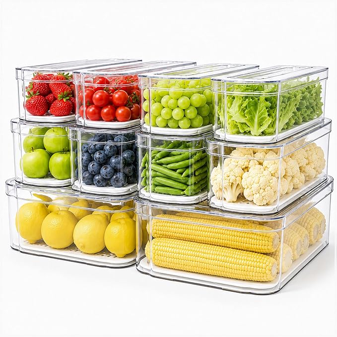 SMRCAD 10 Pack Clear Fridge Organizer Bins by SMRCAD