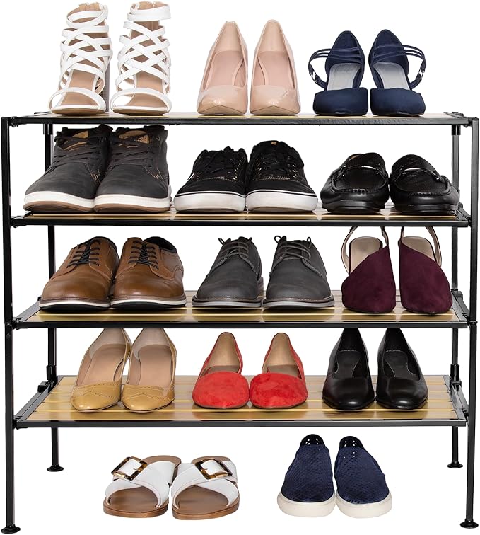 2-Tier Stackable 2" Slat Steel Frame Shoe Rack, 26.5" W x 12.2" D, Aspen | - Image 5