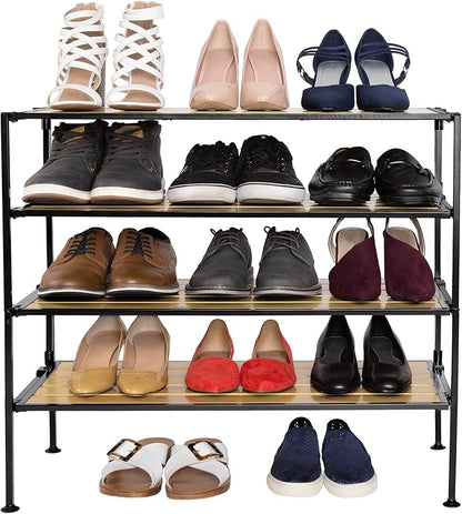 2-Tier Stackable 2" Slat Steel Frame Shoe Rack, 26.5" W x 12.2" D, Aspen | - Image 5