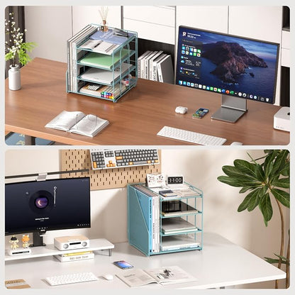 Blue Desk File Organizer and Accessories, 4-Tier Paper Organizer - Image 3