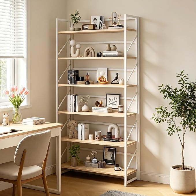 JSB 6 Tier No Assembly Folding Bookshelf, 30.7" Wide Foldable Storage Bookcase - Image 6