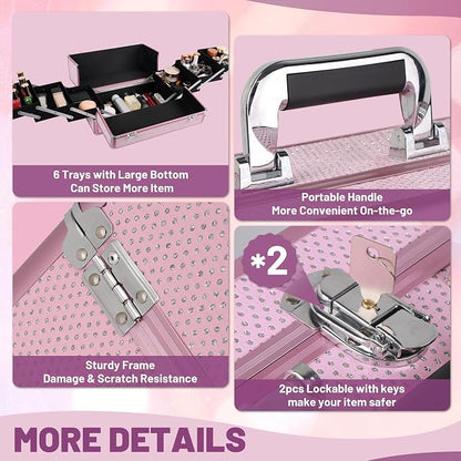 Large Makeup Train Case Cosmetic Organizer Case Makeup Box Portable Make Up - Image 5