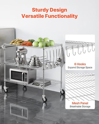 VEVOR Kitchen Utility Cart, 3 Tier Heavy Duty Adjustable Wire Storage Rack - Image 6