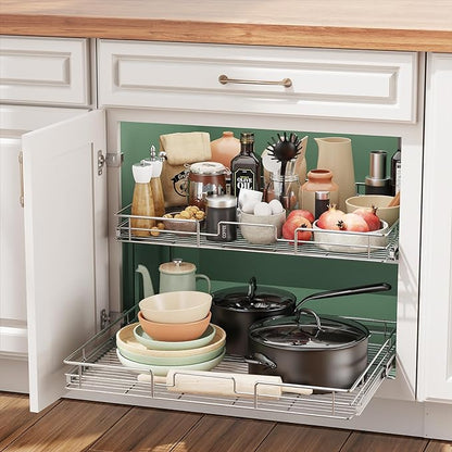 LOVMOR 2 Tier Individual Pull Out Cabinet Organizer 25½" W x 21½" D, Slide Out - Image 5