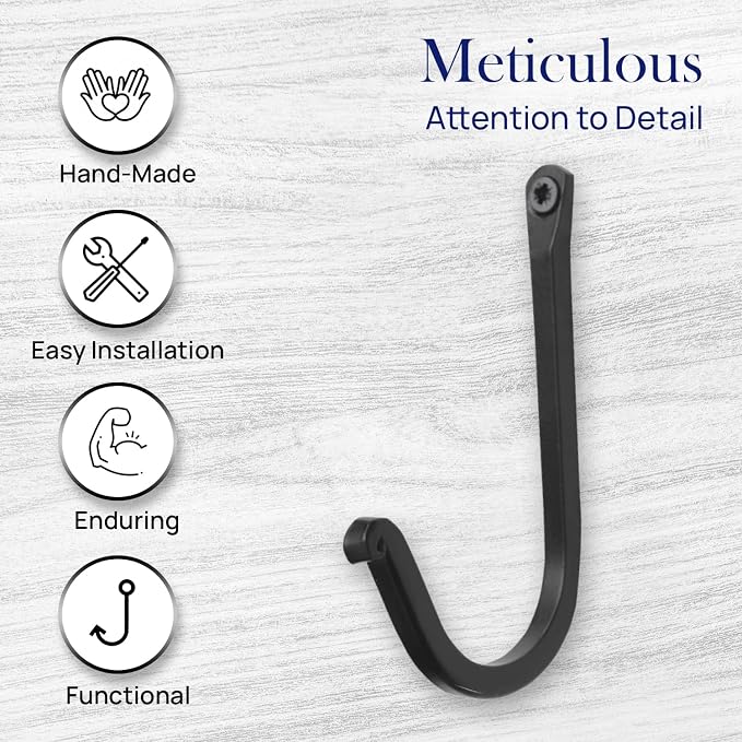 The Metal Magician Single Prong Wrought Iron Hooks, Vintage Hand Forged Iron - Image 3